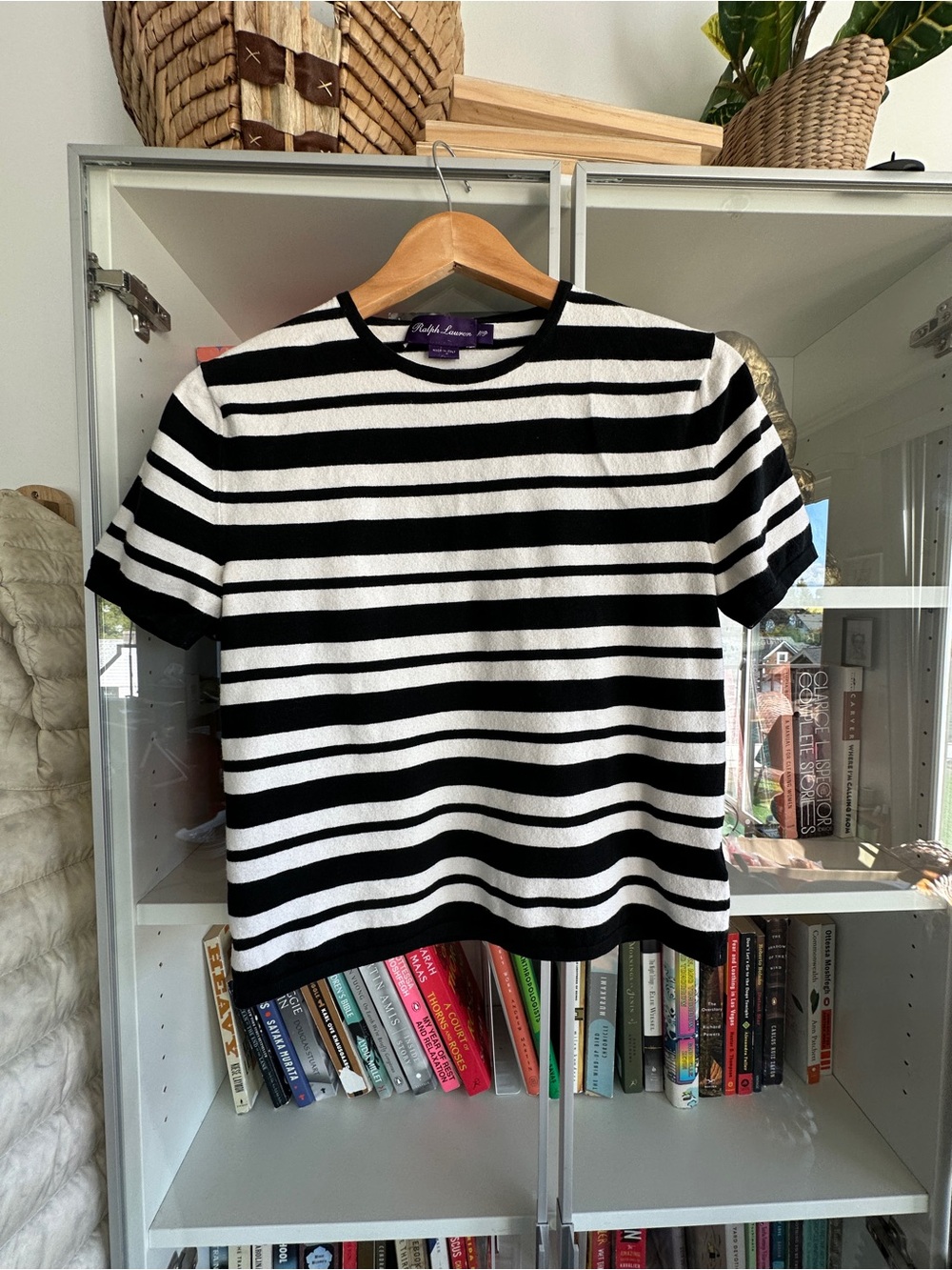 Ralph Lauren Collection Black and White Striped Crewneck Top Shirt Small